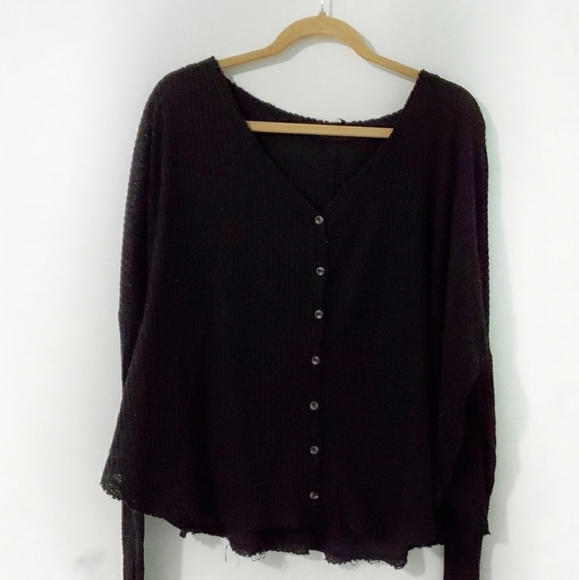 Urban Outfitters Black Jojo Button Up Thermal L - Picture 2 of 12